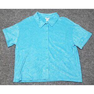 Rue21 Shirt Top Womens S Blue Terry Short Sleeve Button Up Pocket New